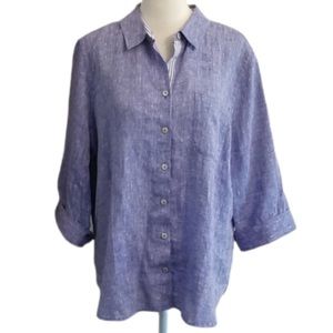 Chicos No Iron Linen Button Down Shirt 3/4 Sleeve XL 18